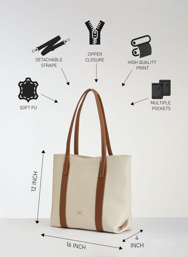 Fargo Capri Tote Bag for Women | Vegan Leather Handbag with Laptop Compartment, Smooth Zip & Premium Look | Stylish Office, College & Travel Tote | Made in India (Ivory) - Image 4